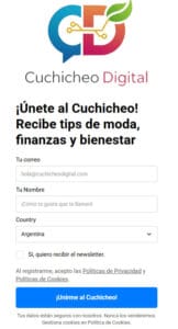 Formulario de suscripción en Cuchicheo Digital. Un mensaje claro, campos personalizados y un aviso de privacidad visible: señales de confianza que respetan tu bandeja.