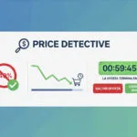 Ilustración del "Price Detective" que muestra cómo rechazar ofertas engañosas del Black Friday, analizando el historial de precios y la falsa urgencia para un consumo consciente.
